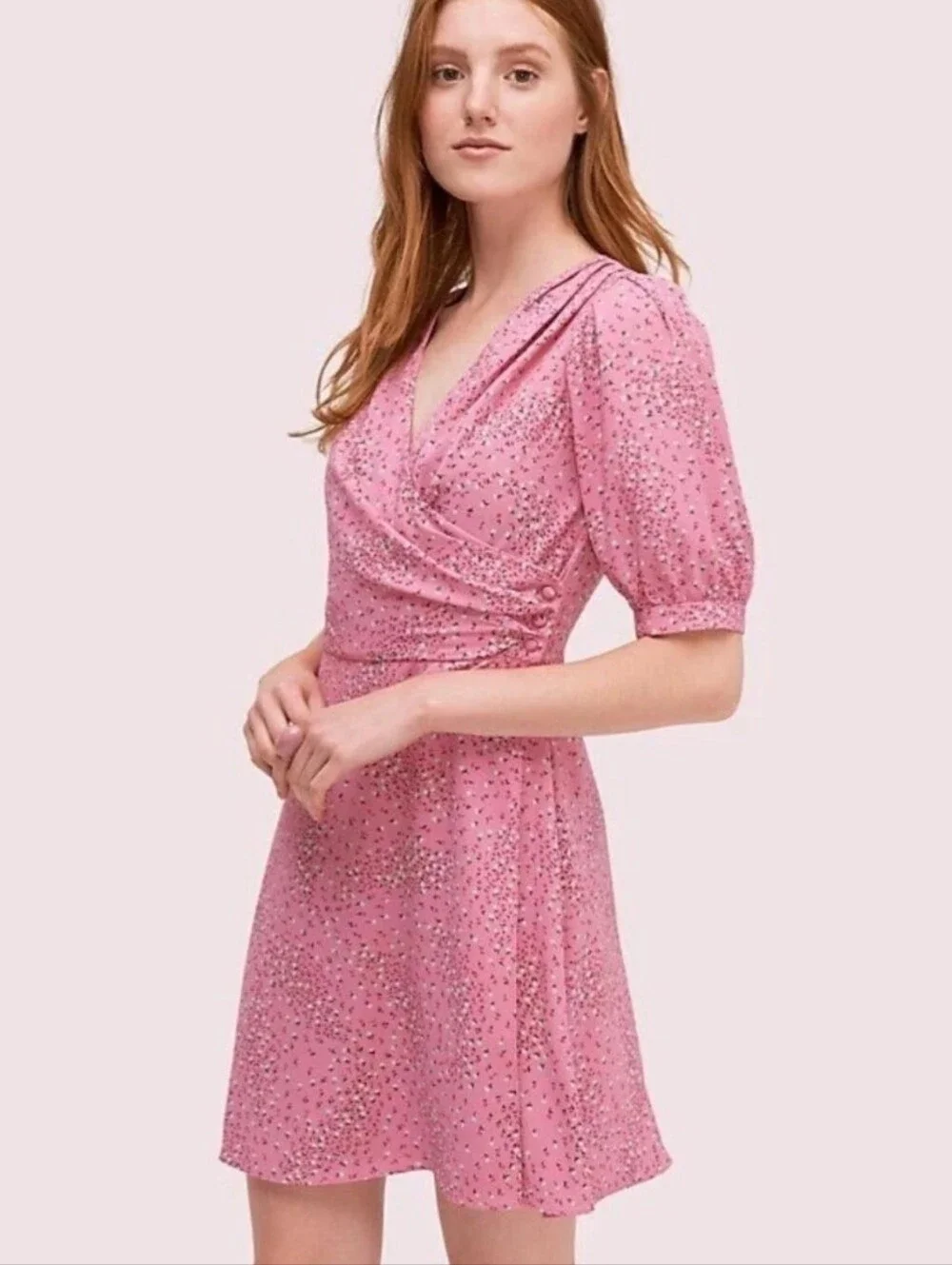 Kate Spade Pink Chilled Watermelon Meadow Floral Short Sleeve Wrap Dress Sz 6